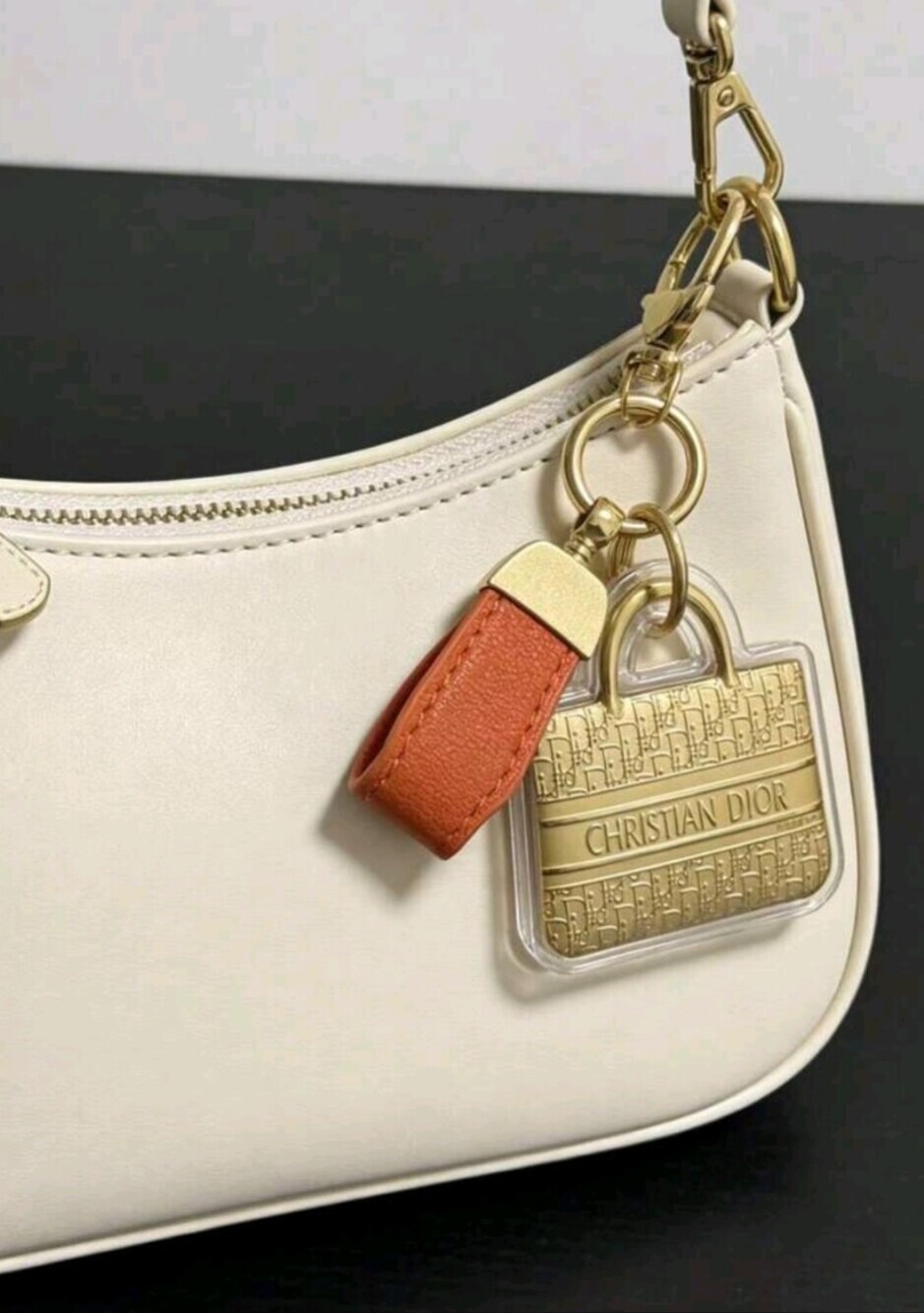 Faux Leather Key Card Charm with Orange Strap and Gold Padlock Inspired Fashion